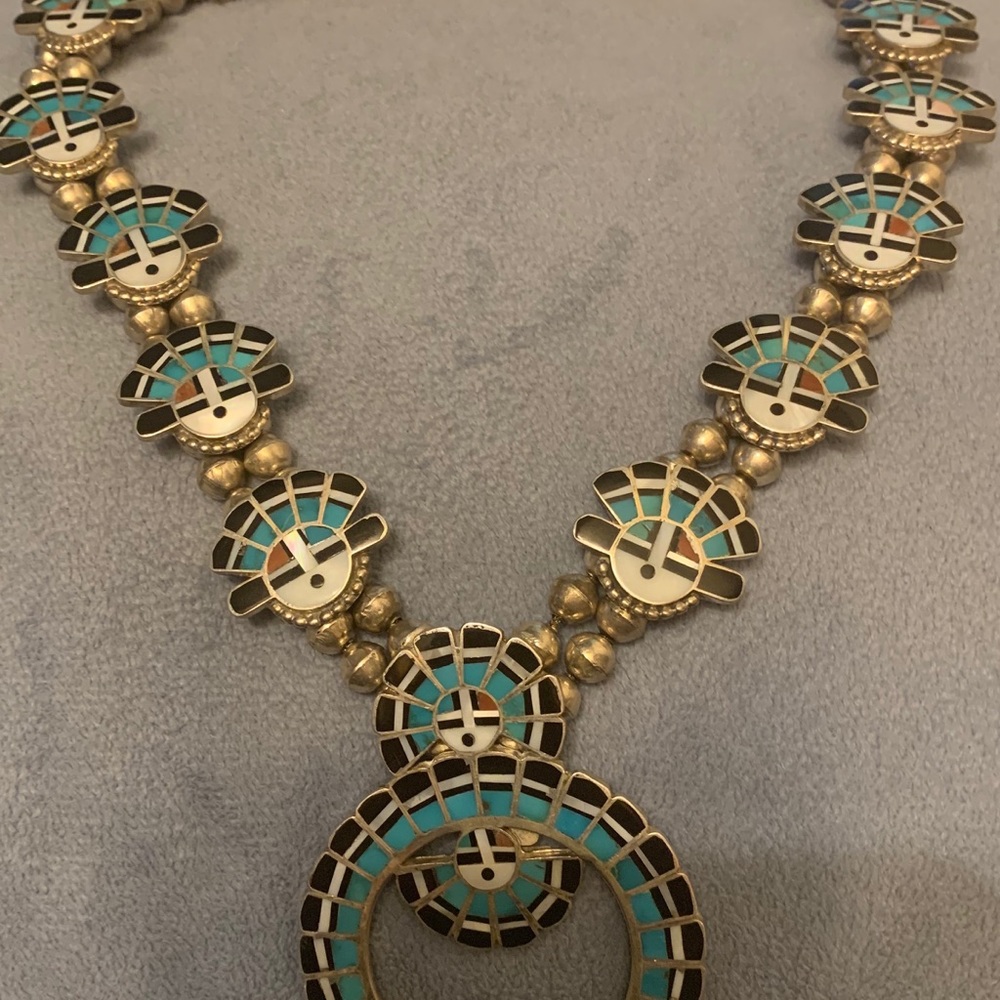 Zuni Sunface Squash Blossom Necklace Helen Hustito - Picture 2 of 8